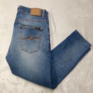 Nudie Jeans Co Men Fits 33x27 Lean Dean Blue Jeans Classic Anthem Made in Italy